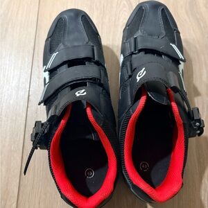 Peloton Black and White Cycling Shoes with Red Cleats